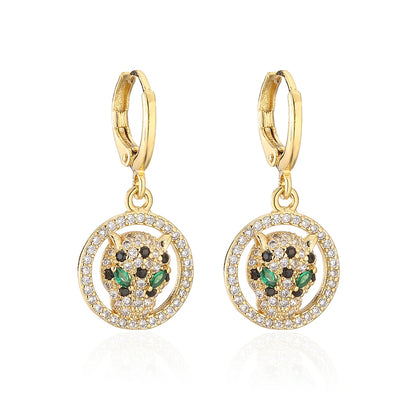 NEWBUY 2024 New Fashion Gold Color Stainless Steel Wedding Jewelry Luxury AAA CZ Zircon Leopard Earrings For Elegant Women Gift