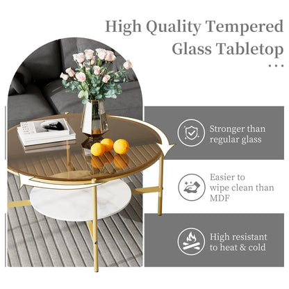 Glossy Glass Coffee Table, Centre Table with Slate Shelf, Minimalist Furniture, Living Room Tea Table, 2 Tier