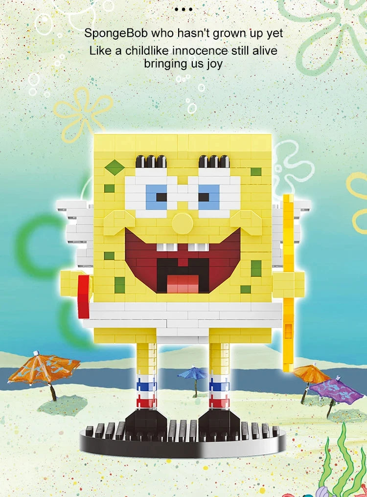 Spongebob Cartoon Krusty Krab Restaurant Building Blocks Creative Canteen Scenes Model Bricks Desktop Ornaments Toy For Kid Gift