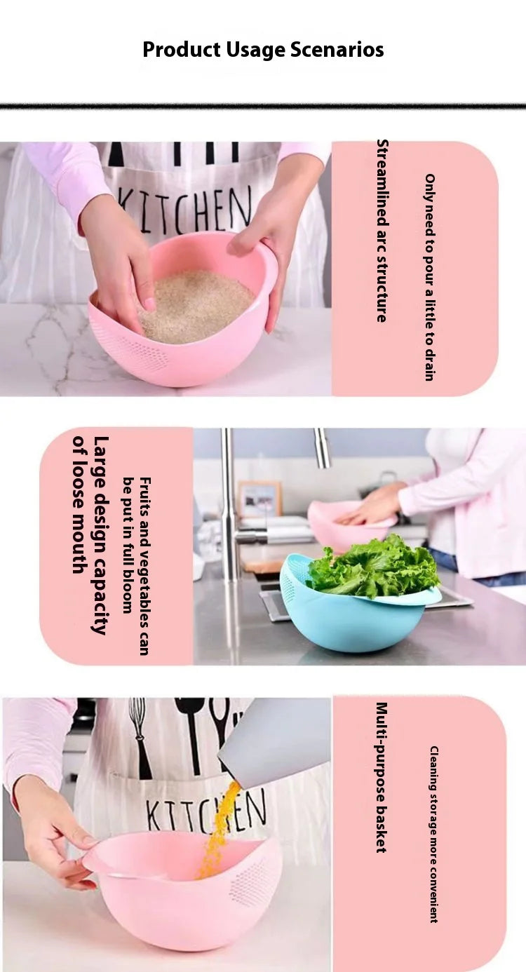 1pc - Plastic Drain Basket Filter, Rice Bowl, Drain Basket, Fruit Bowl, Laundry Basket, Handle, Home Kitchen Organizer