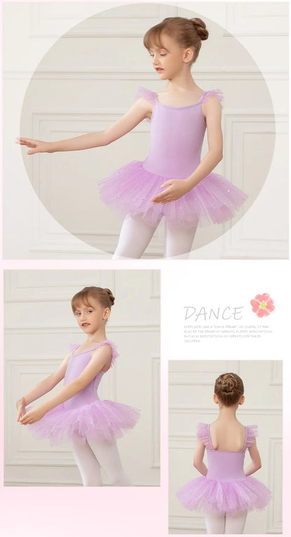 Girls Ballet Leotards Ballet Tutu Dress For Kids Dance Clothes With Skirt Gymnastics Dancewear Balleriana Clothes Short Sleeves