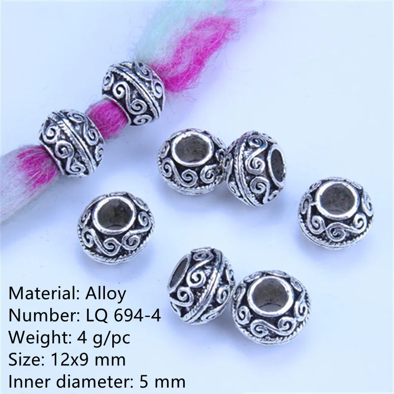 5 Pcs Antique Silver Hair Braid Dread Dreadlock Beads Cuffs Tuber Approx 8mm Inner Hole for Hair Styling Accessories Tool