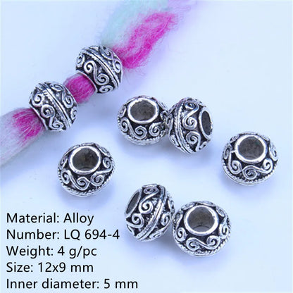 5 Pcs Antique Silver Hair Braid Dread Dreadlock Beads Cuffs Tuber Approx 8mm Inner Hole for Hair Styling Accessories Tool