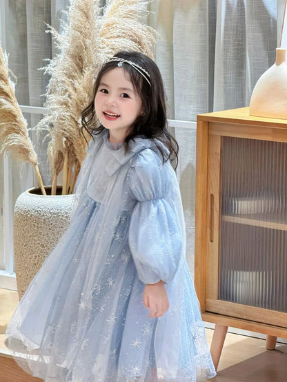 Girl's Elsa Frozen Princess Dress Long Sleeve Gown Elegant Costume for Baby Girl Birthday Party One-piece Dresses 3-9 Years Old