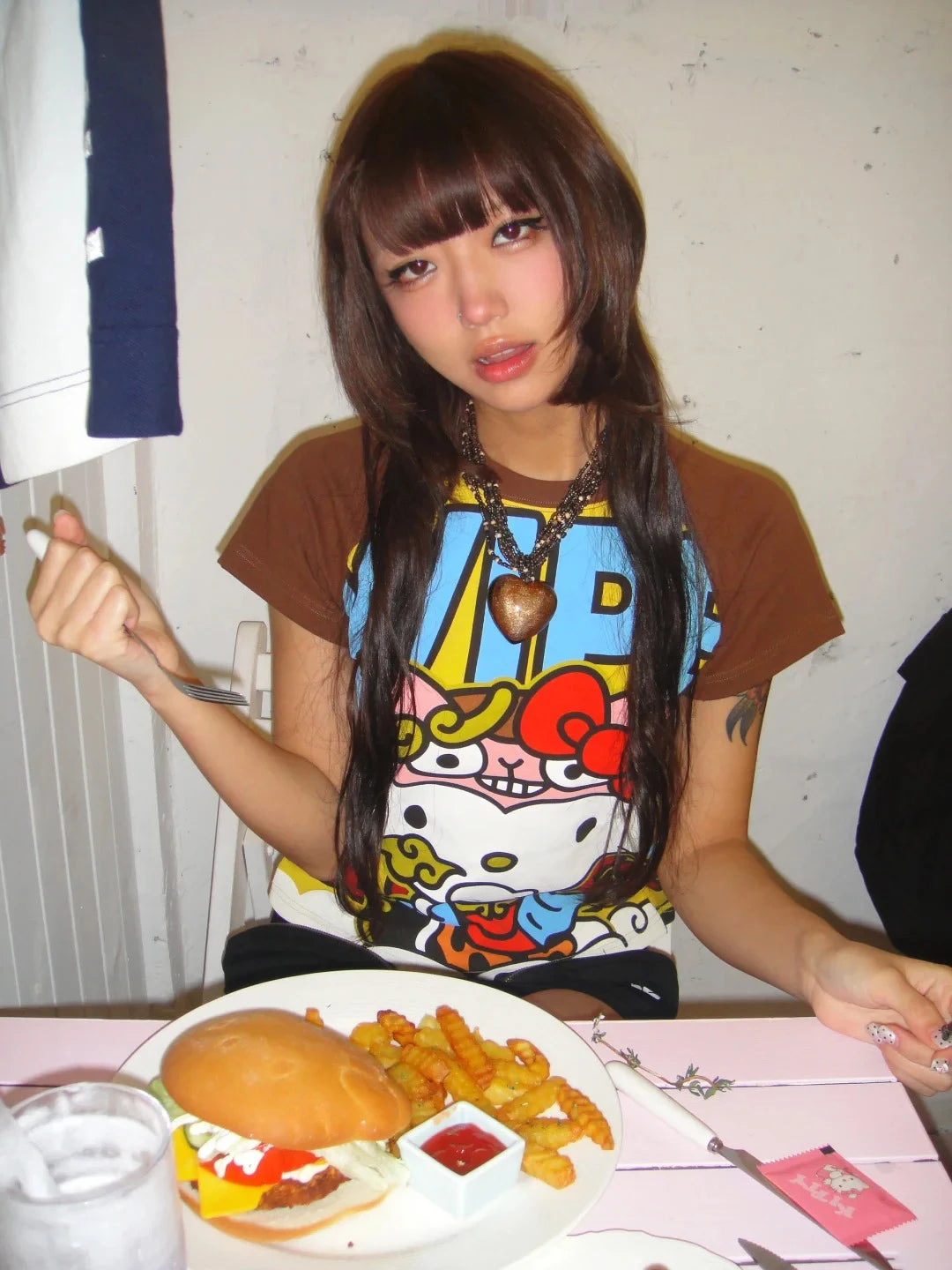 Sanrio Hello Kitty New Anime Fashion Short Tops Y2k Summer Cute Tees Cartoon Printed High Street Gothic Short Sleeve T-shirts