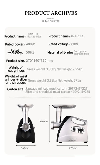 SUNATUR Premium Elektrischer Zerkleinerer &amp; Fleischwolf - Küchengeräte Zerkleinerer, Prozessor, Zerkleinerer für alle Ihre Kochbedürfnisse