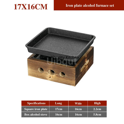 Dining room single and double tableware Cast iron barbecue plate Square alcohol oven baking tray Korean style barbecue stove set