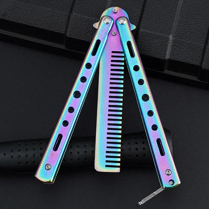 Folding Butterfly Comb for Men Portable Butterfly Training Comb Knife Foldable Trainer Pocket Flail Metal Knife Uncut Blade
