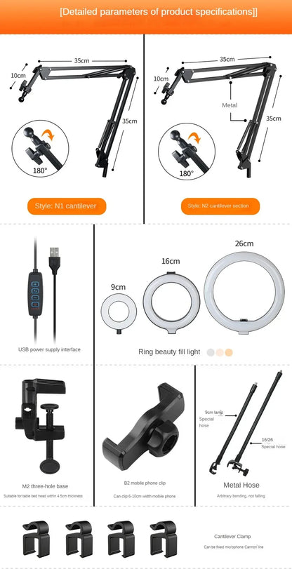 Live Stand Mobile Phone Professional Overhead Lighting Fixed Shooting Camera With Instructi Recording Video Selfie Stick