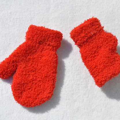 New 1-4Y Kids Gloves Winter Baby Plush Coral Gloves Toddler Full Fingers Cute Mittens Warm Windproof Glove For Boys Girls