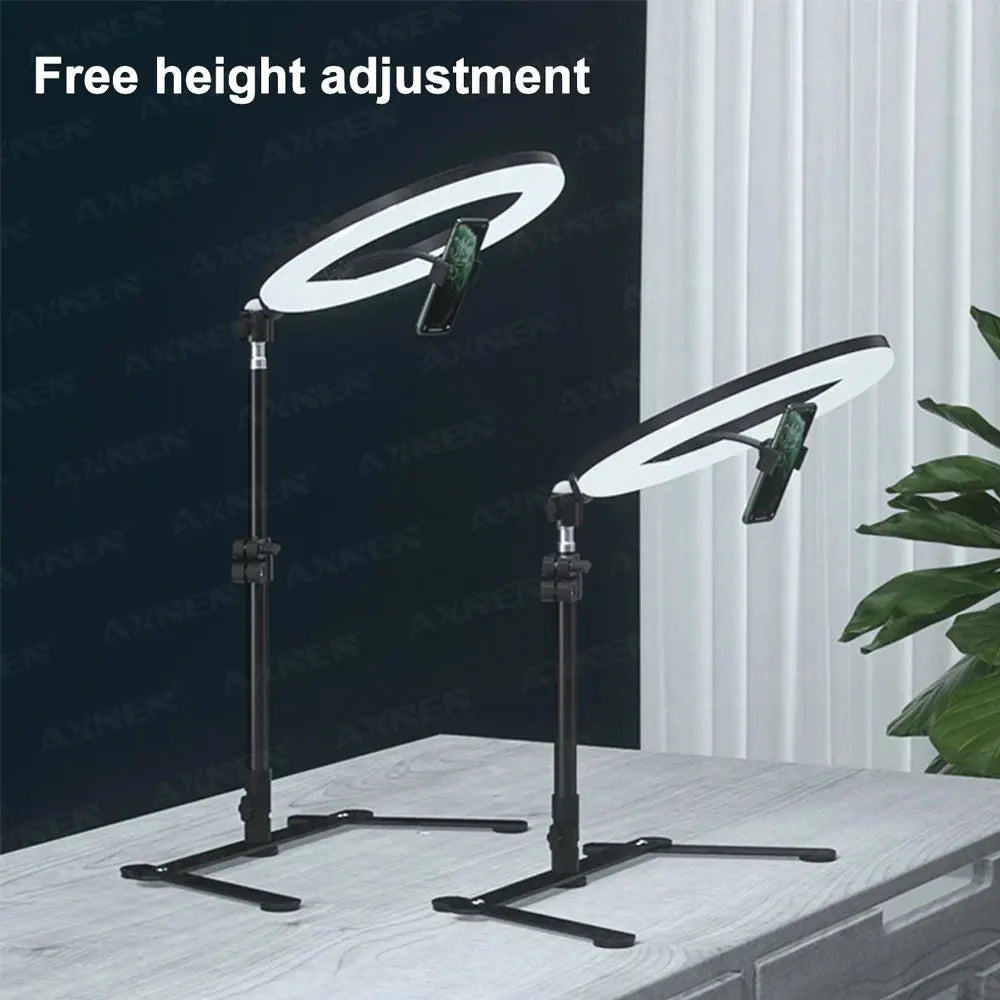 Desktop Foldable Overhead Tripod with Ring Light for Smartphone with Phone Holder Photography Table Stand Live Photo Video Shot