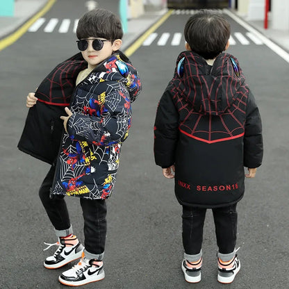 Boys Spiderman Winter Jacket - Thick Warm Hooded Down Parka Coat for Kids