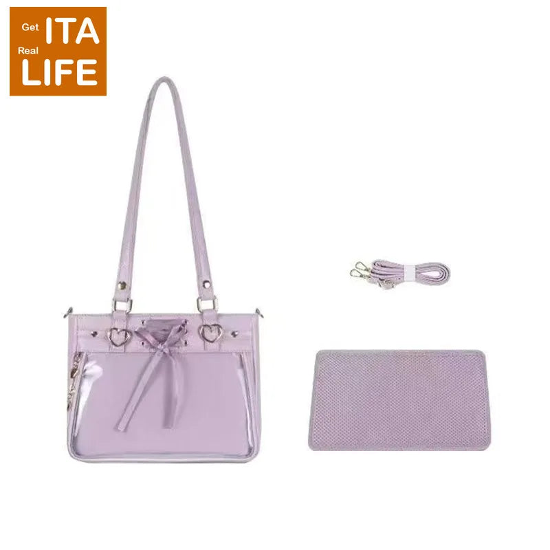 Italife Small Red Ita Bag Crossbody with Ribbon Women Kawaii Clear Cute Shoulder Bag Student Girl Heart Ita Bag with Insert H202