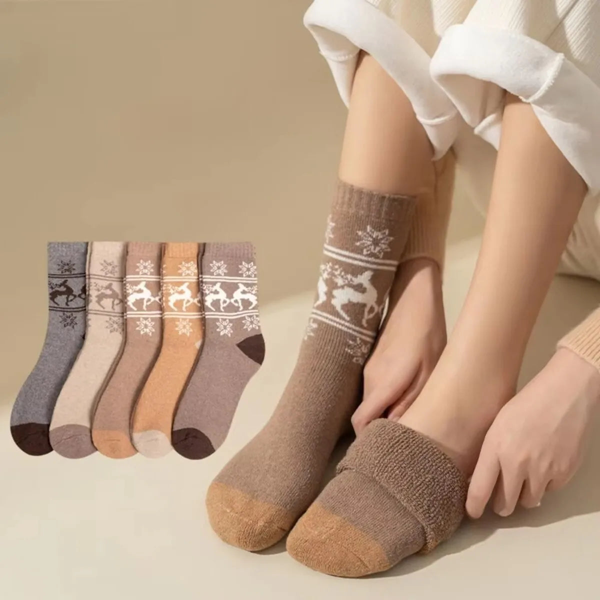 5 Pairs Winter Men's Thicken Sheep's Wool Socks - Warm & Retro | Colorful Fashio