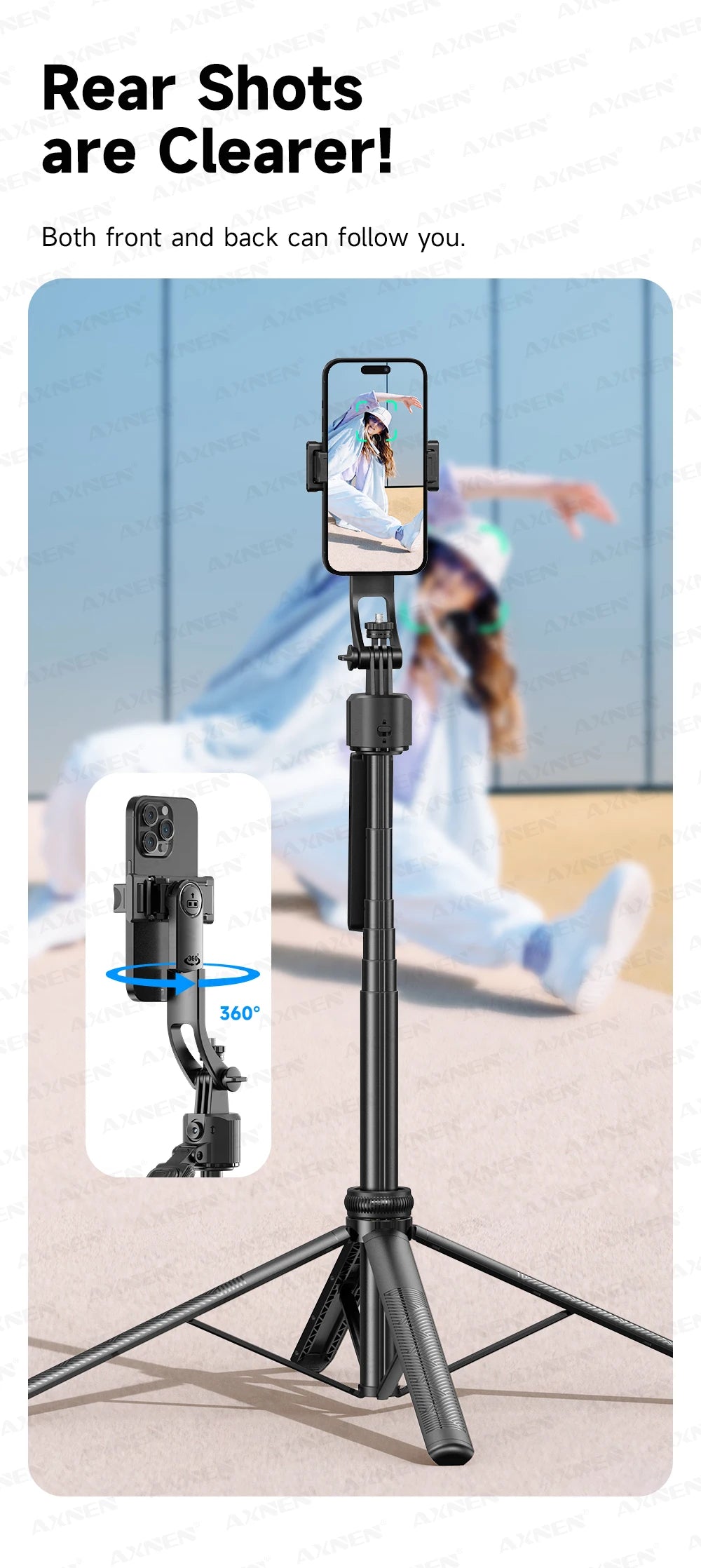1630mm/64in C17 Tripod Selfie Stick 360° Auto Rotation Shooting Quadruped Phone Stand Face Track Bluetooth Remote Control Tripie