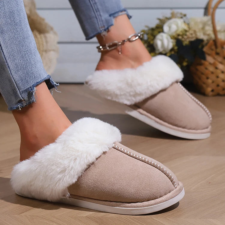 Furry Home Slippers Women 2024 Winter Designer Shoes Ladies Flats Casual Warm Plush House Fur Slides Couple Footwear Large Size
