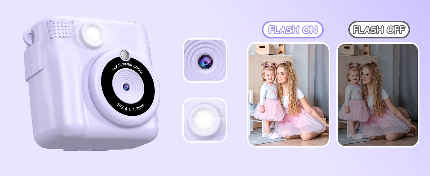Gofunly Children's Instant Print Camera Thermal Printing Digital Camera 2.4" 1080P Camera Toy For 6-12 Years