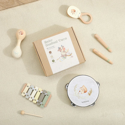 Music Toys Baby Wooden Montessori Toys Children Music Instrument Squirrel Maracas Drum Xylophone Early Education Sensor Toys Set