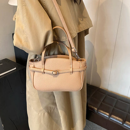 Brand Women's Bag Luxury Designer Handbag PU Buckle Design Top Handle Bag Large Capacity Stylish Satchel Solid Shoulder Bag 2025