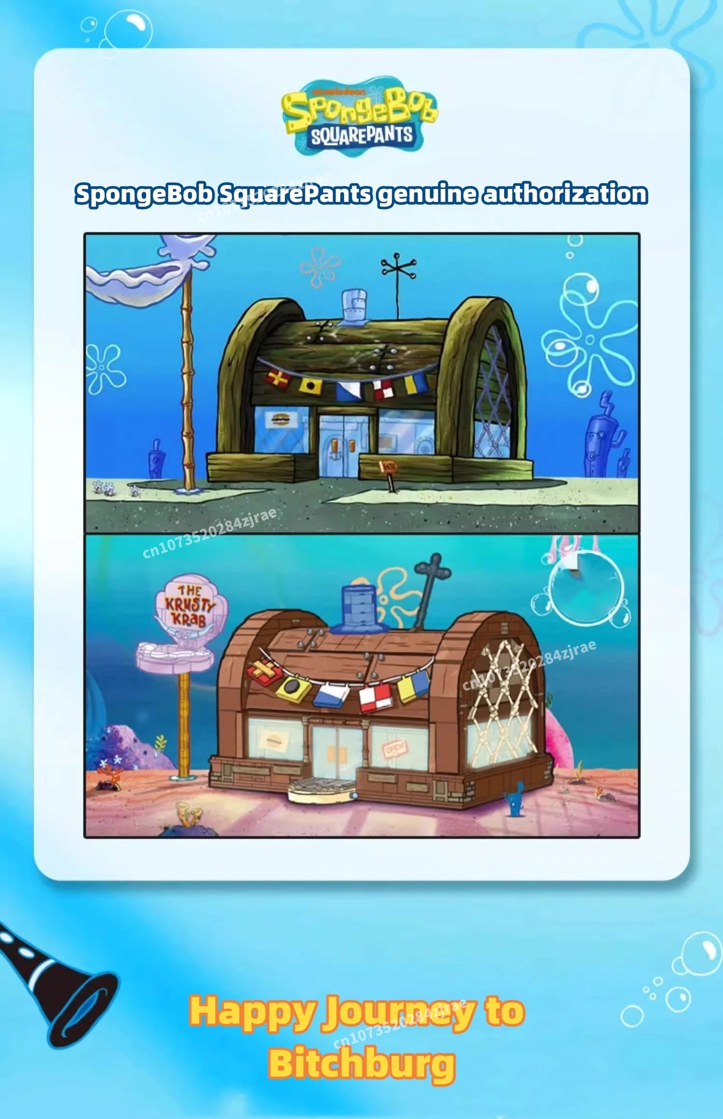 Spongebob building block cartoon Krusty Krab creative restaurant scene model Patrick Star assembly toy children's birthday gift