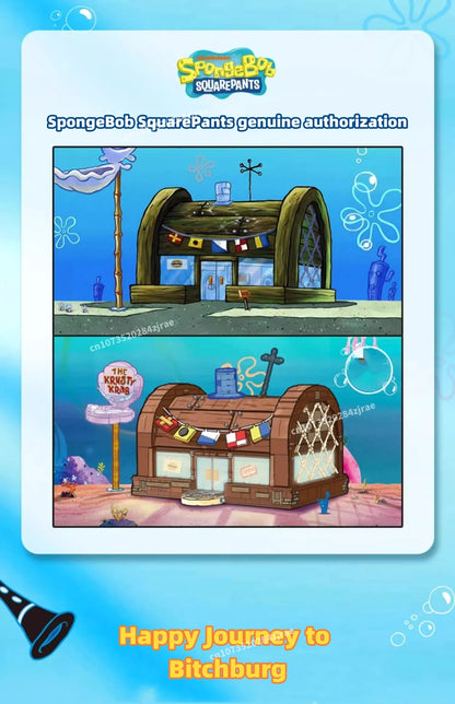 Spongebob building block cartoon Krusty Krab creative restaurant scene model Patrick Star assembly toy children's birthday gift