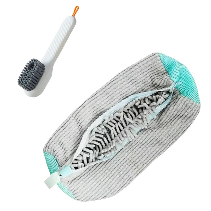 Shoe Washing Machine Bag with Liquid Shoe Brush Set Durable Laundry Shoe Bag and Soft Bristle Clean Brush for All Shoes