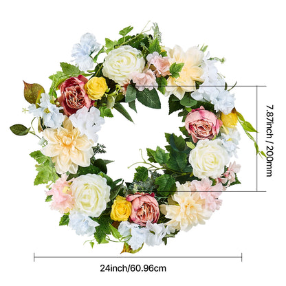 VEVOR Artificial Decorative Wreath Decorated with Peonies Hydrangeas Babysbreath Year Round Wreath for Wall Wedding Decorations