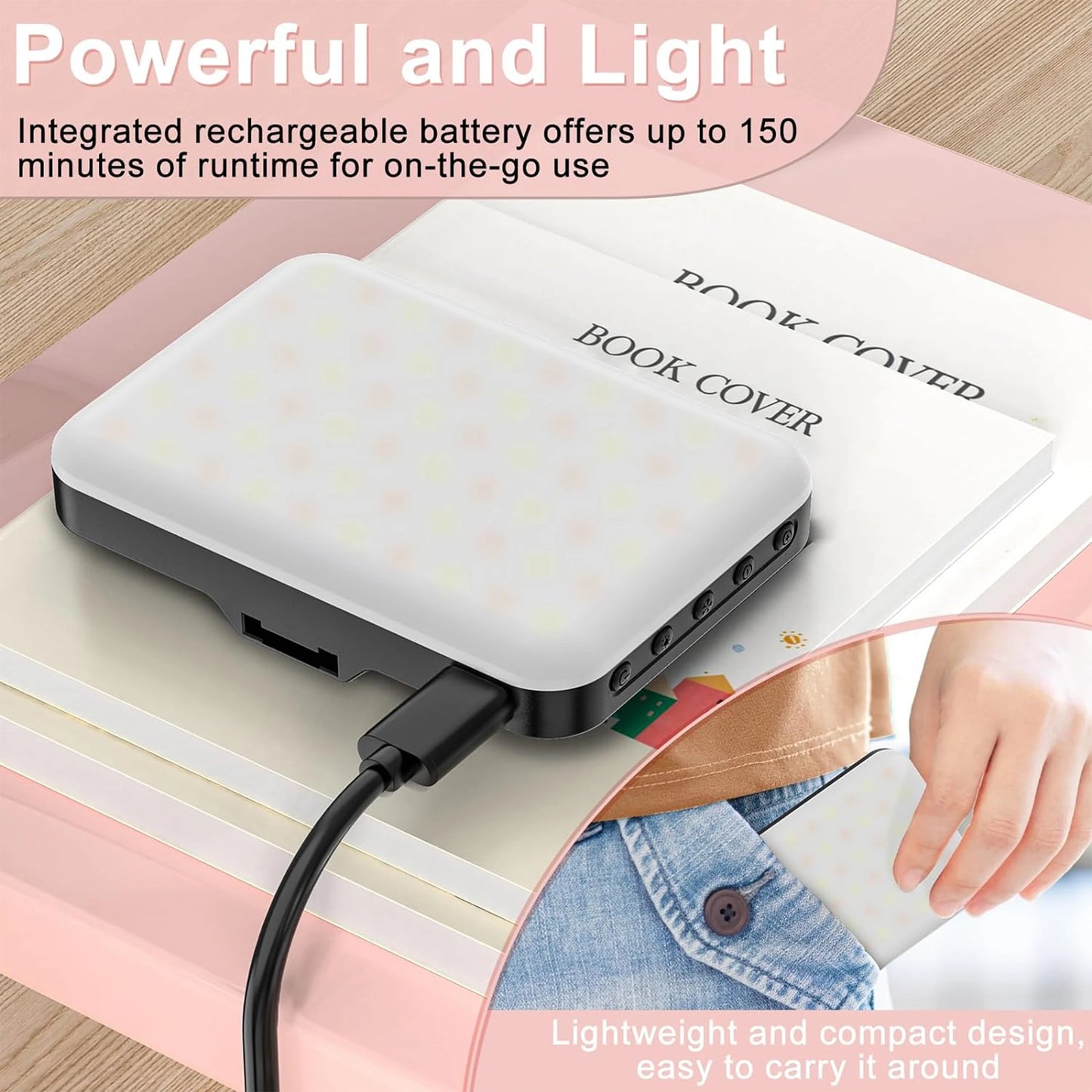 LED Selfie Light 60 High Power Rechargeable Clip Fill Video Light  for Phone iPad with Front & Back Clip Adjusted 3 Light Modes