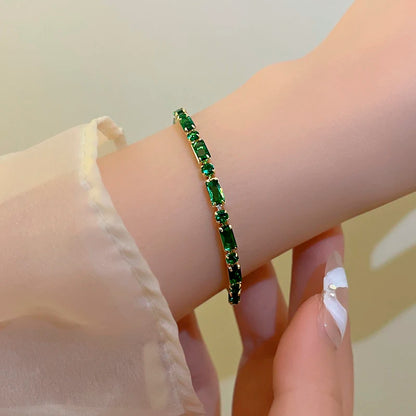French Luxury Green Zircon Spliced Metal Copper Alloy Bracelet 2024 New Fashion Jewelry For Womens Party Charm Wrist Accessories