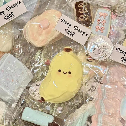 Taba Squishy Banana Squeeze Toy - Cute Stress Relief Fidget Sensory Toys for Kids Adults Soft Fake Food Prank Gift for Birthday