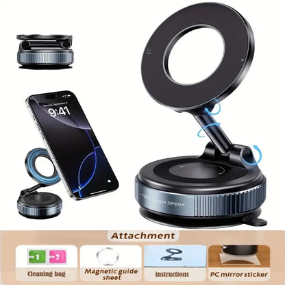 Upgraded Aluminum Alloy Vacuum Magnetic Car Phone Holder with 360° Rotation & Foldable Design Strong Magnetic Absorption