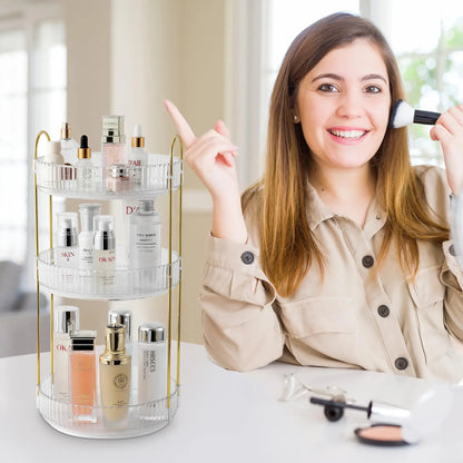 Rotating Makeup Organizer for Vanity Make Up Storage Box for Bathroom Counter Clear Cosmetic Toiletry Dresser Spinning Holder