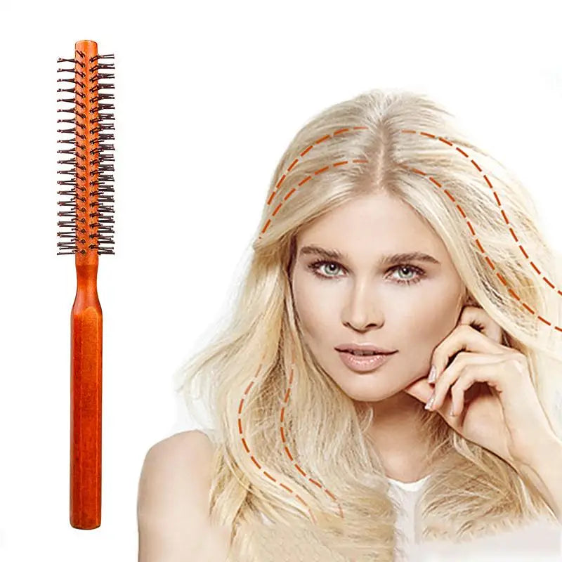 Bristle Wooden Curly Hair Comb Natural Boar Bristle Rolling Brush Round Barrel Blowing Curly Hairbrush Hair Styling Tool