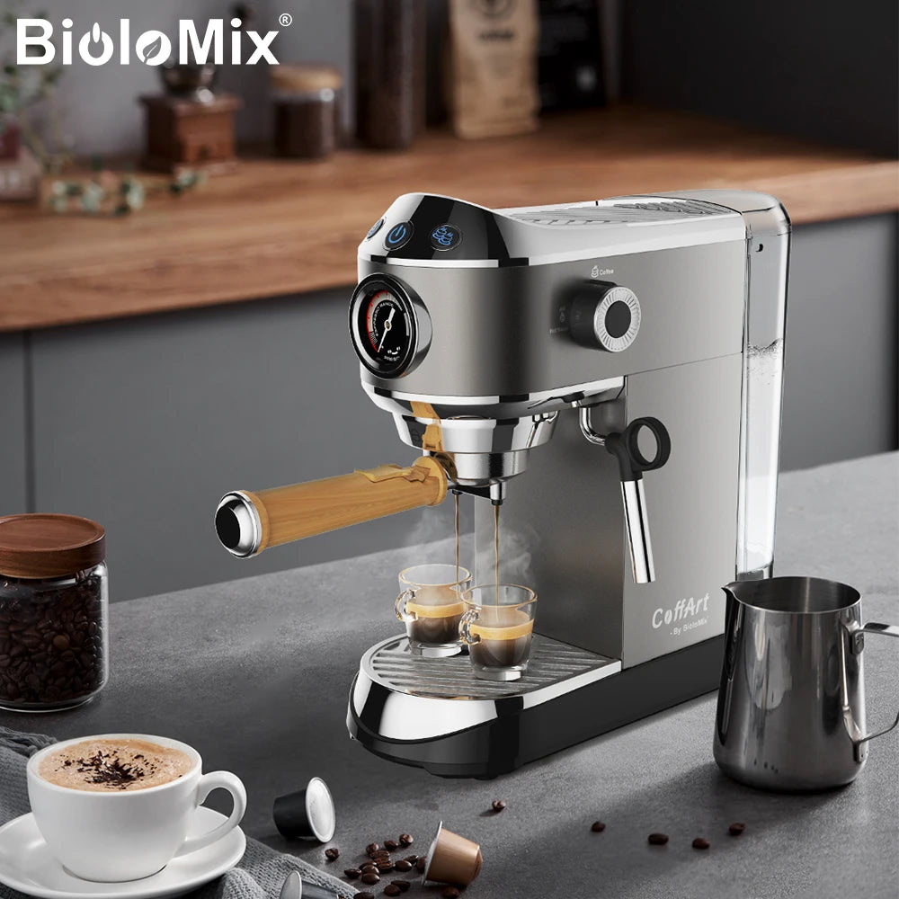 BioloMix 20 Bar Semi Automatic Powder Coffee Machine,with Milk Steam Frother Wand, for Espresso, Cappuccino, Latte and Mocha