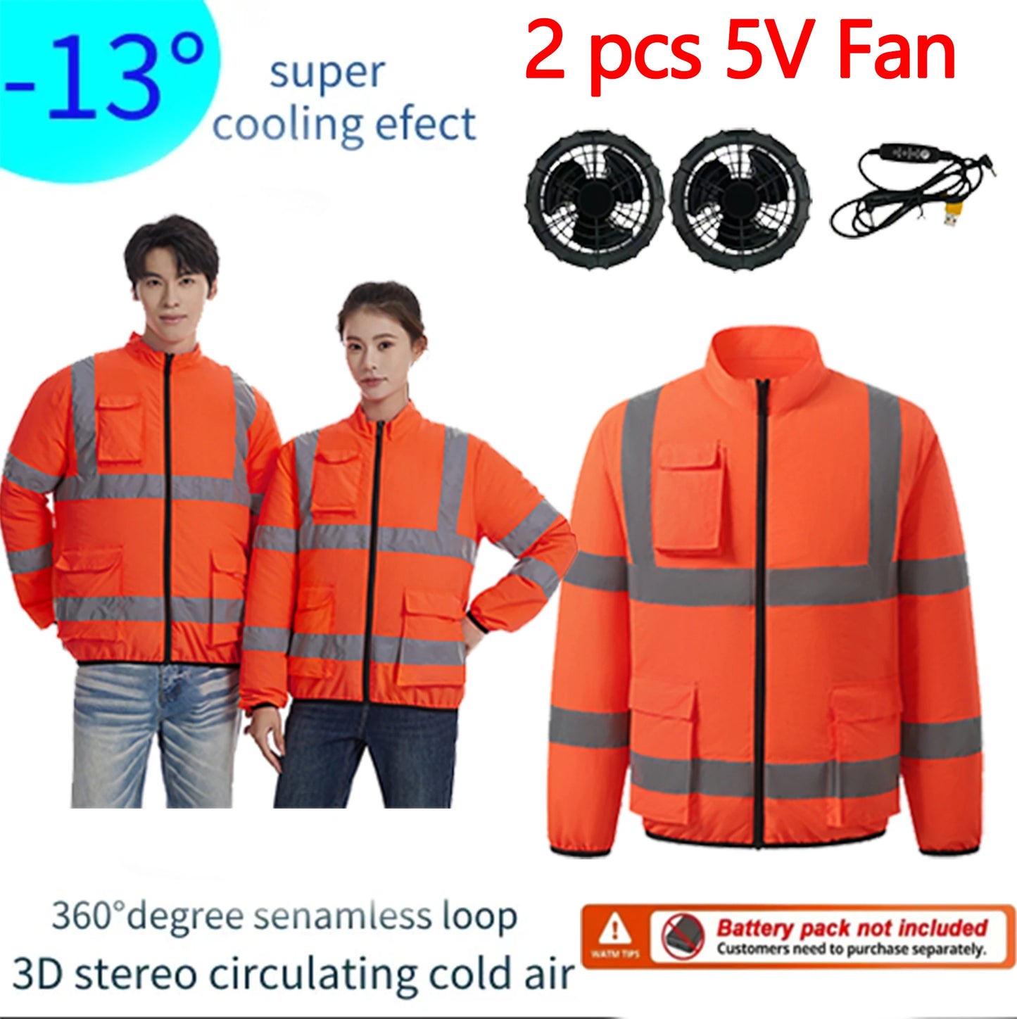 Summer Cooling Workwear With Reflective Strips Long Sleeve Fan Powered Air Conditioner Uniform Outdoor Work Cooling Clothes