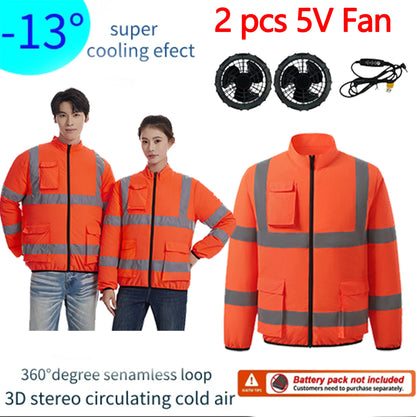 Summer Cooling Workwear With Reflective Strips Long Sleeve Fan Powered Air Conditioner Uniform Outdoor Work Cooling Clothes