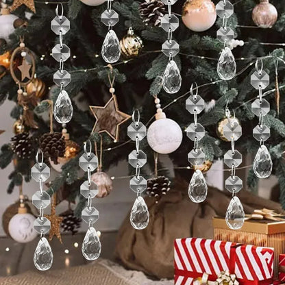 5-48Pcs Christmas Ornaments Crystal Tree Decorations Transparent Ice Strip Pendant DIY Teardrop Chandelier Xmas Wedding Beads