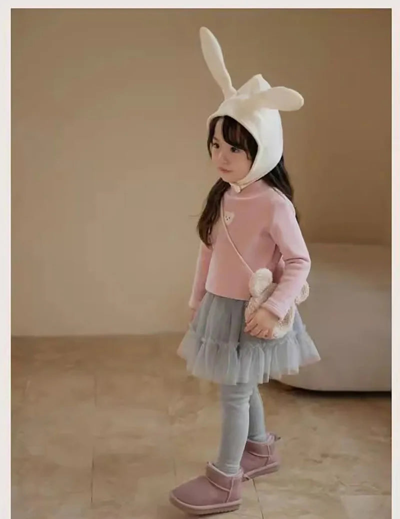 Kids Autumn Leggings Children Cute Thin Style Yarn Skirt Kids Solid Color Bow Skinny Pants