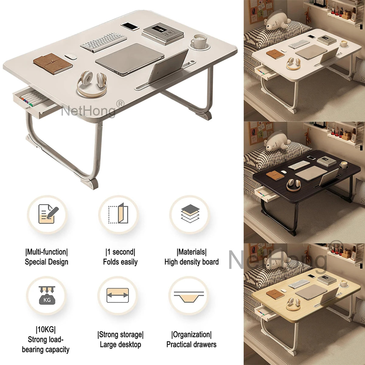 Folding Laptop Desk for Bed Tray Table Desk Bed Sofa Laptop Portable Lap Desk With tablet slot and cup holder Table support