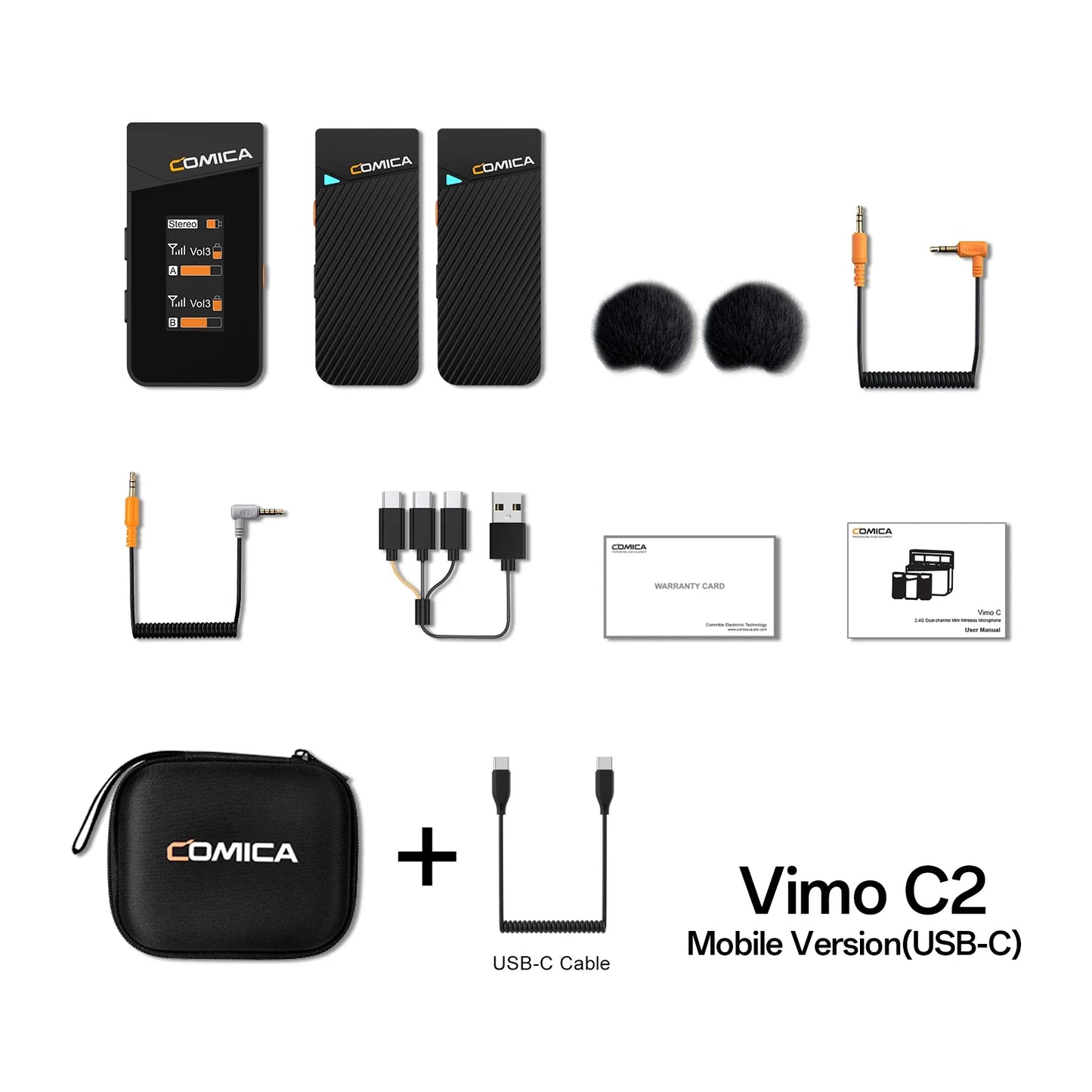 Comica Vimo C 2.4G Mini Wireless Lapel Microphone with Charging Case, for Smartphone Camera Podcast Interview YouTube Facebook