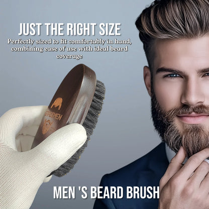 Gracemen Premium Dark Retro Beard Brush Oval Facial Brush for Men - 100 % Boar Bristle and Old-Styled Wooden Handle Hair Comb
