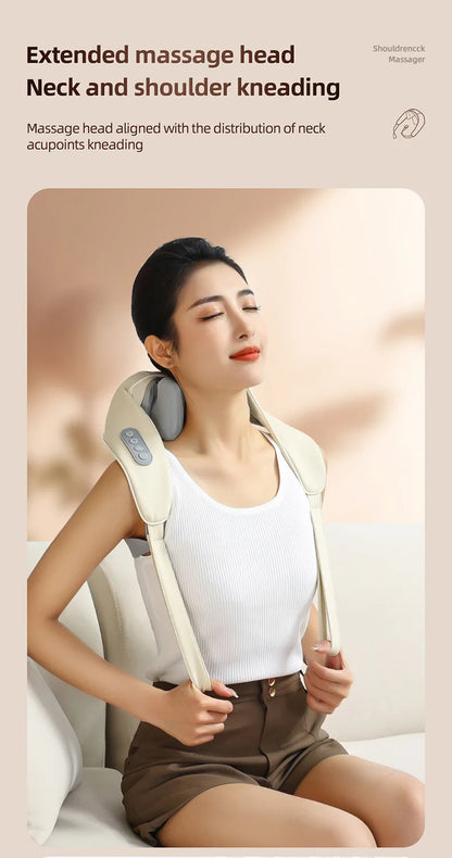 20W Beige Neck And Shoulder Massager Wireless Shoulder And Back Kneading Massage Shawl Trapezius Neck Cervical Masajeador