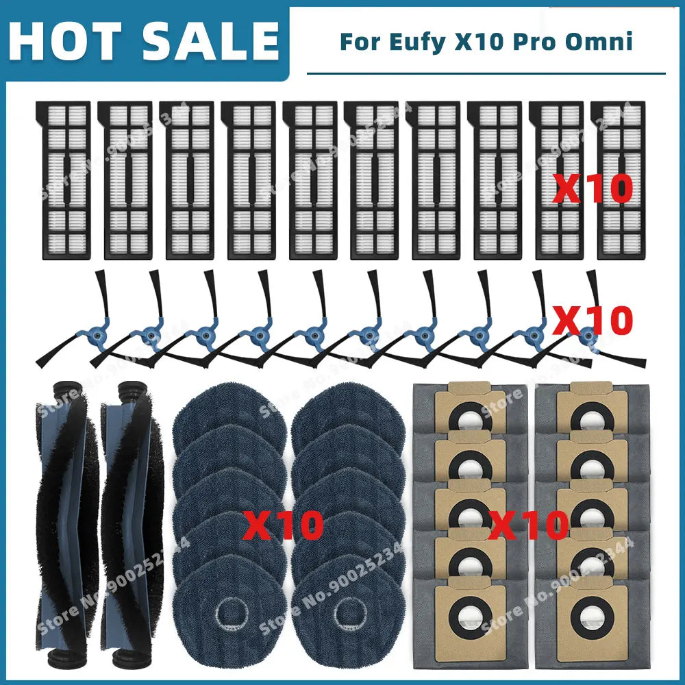 Compatible For Eufy X10 Pro Omni Replacement Parts Accessories Roller Side Brush Filter Mop Cloth Dust Bag