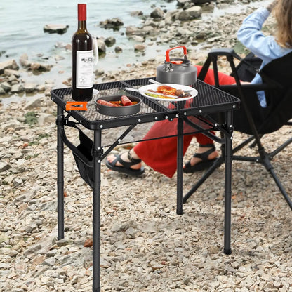 Grill Table For Outside,Lightweight Aluminum Folding Portable Metal Mesh Outdoor Grill Table For Camping Cooking BBQ RV Picnic