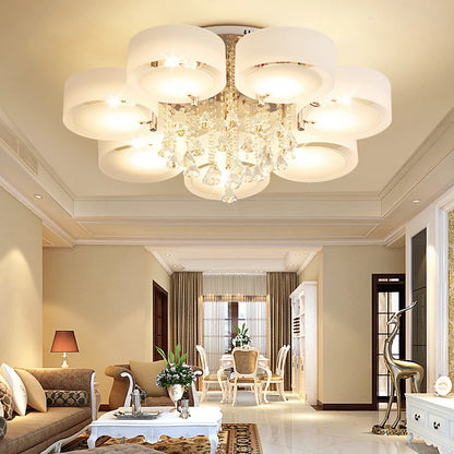 KOMORE Modern Round Acrylic LED Semi Flush Mount with Crystal Accent for Office, Living Room, Bedroom, Kitchen, Hallway, Porch