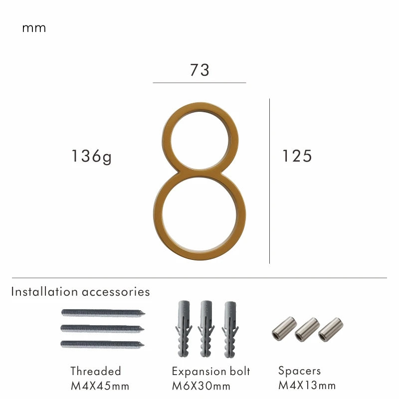 Nurlin 5 inchs 125mm Luxury Address Big House Numbers Modern Gold Black Silver Floating Signage Outdoor Digits Mailbox Sign