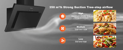 TopStrong 60cm Wall Mount Tempered Glass Stainless Steel Range Cooker Extractor Hood UKGV4760