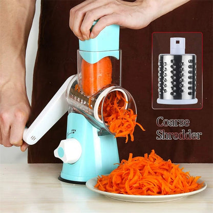 Manual Rotary Cheese Grater Shredder Kitchen Mandoline Vegetable Slicer with 3 Replaceable Stainless Steel Drum Blades YY001