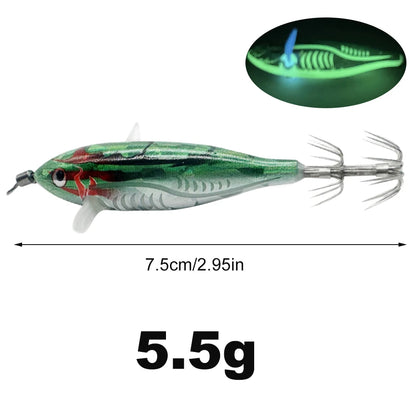 Horizontal wood Shrimp 5.5g Laser Luminous Floating Egi lure Squid Jigging Shrimp Octopus Cuttlefish Night Fishing Baits Sea