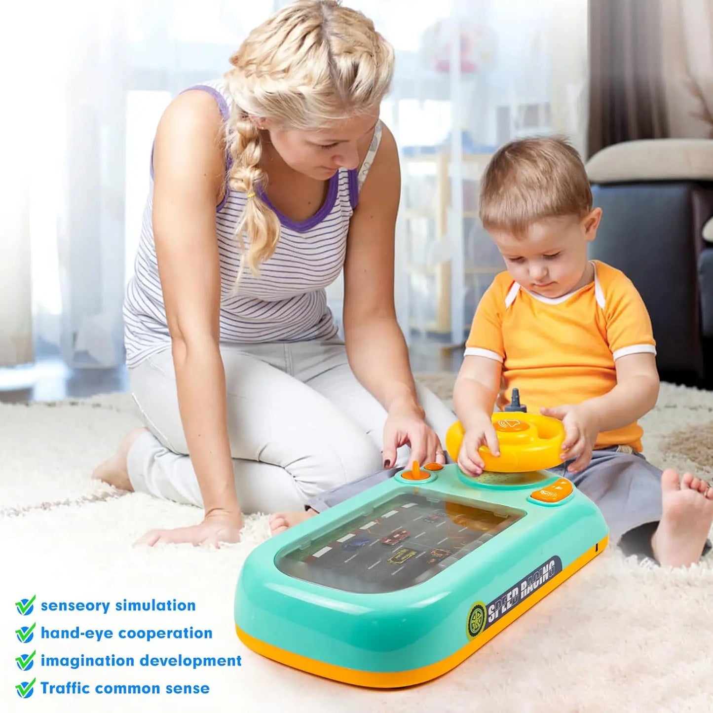 Musical Steering Wheel Baby Toddler Toys Boys, Simulated Driving Racing Car Game with Sound, Interactive Educational